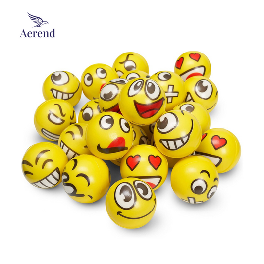 Aerend - 24 stuks Grappige emoji stressballen - Vermindert stress en angst - Klein fidget oefenspeelgoed - Ideaal speelgoed voor kinderen en volwassenen