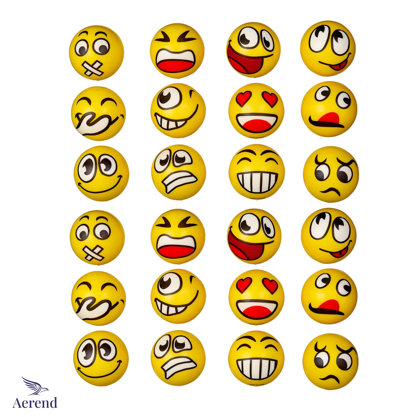 Aerend - 24 stuks Grappige emoji stressballen - Vermindert stress en angst - Klein fidget oefenspeelgoed - Ideaal speelgoed voor kinderen en volwassenen