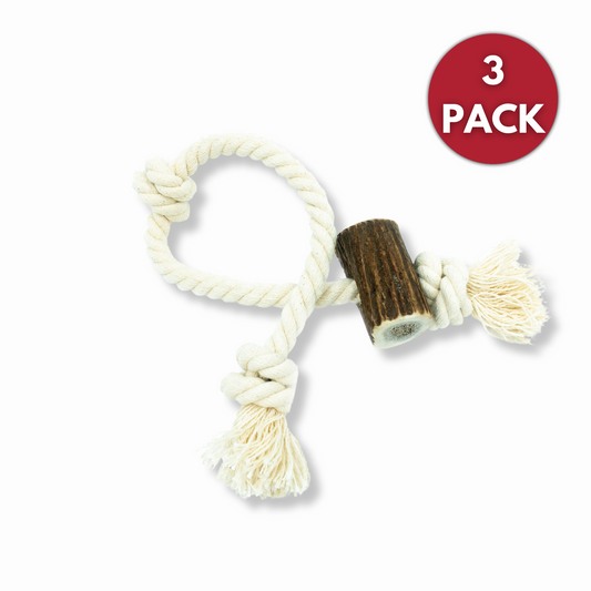 Aerend Rope Toy with Antler Chew for Dogs - 3 PACK- 40 cm