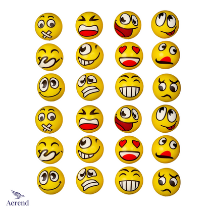 Aerend - 24 stuks Grappige emoji stressballen - Vermindert stress en angst - Klein fidget oefenspeelgoed - Ideaal speelgoed voor kinderen en volwassenen