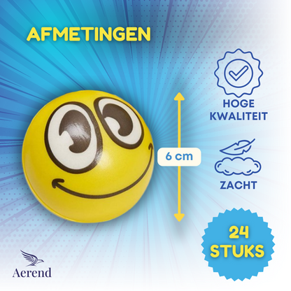 Aerend - 24 stuks Grappige emoji stressballen - Vermindert stress en angst - Klein fidget oefenspeelgoed - Ideaal speelgoed voor kinderen en volwassenen